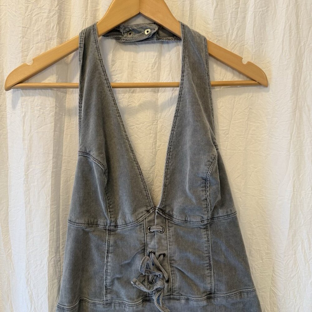 Urban Outfitters Alejandra Grey Corduroy Halter Open Back Mini Dress Size Large‎ - Picture 2 of 7